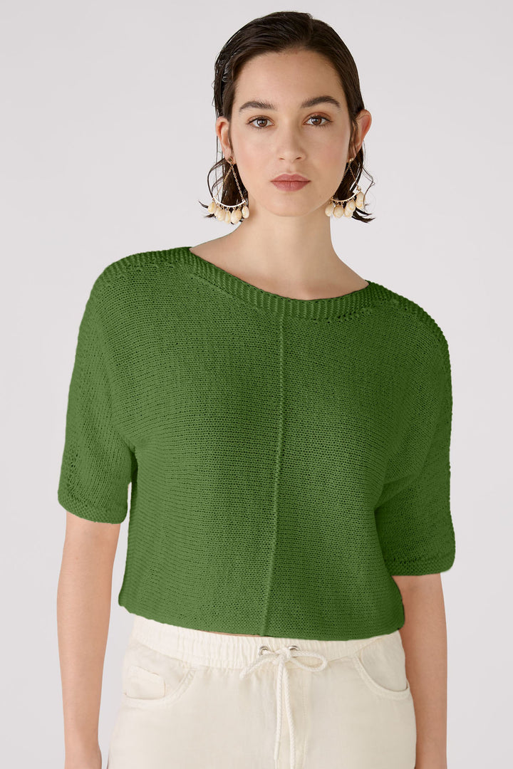 Oui 88480 Green Crop Ribbed Detail Jumper - Olivia Grace Fashion