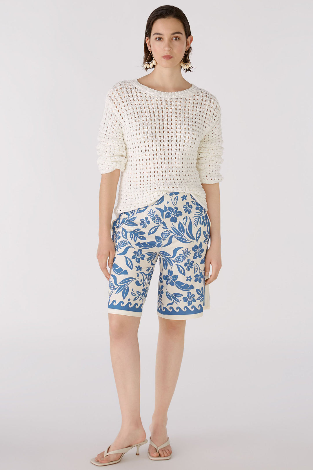 Oui 88491 Cloud Dancer White Crochet Style Wide Neck Jumper - Olivia Grace Fashion