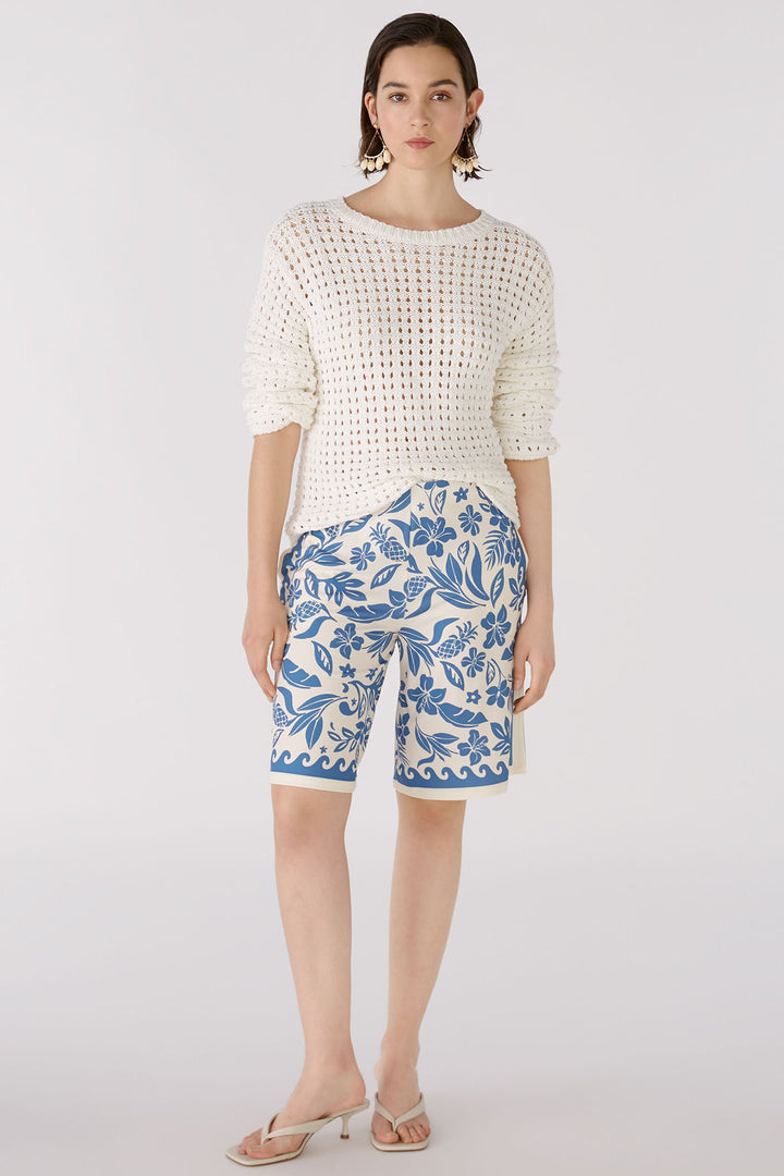 Oui 88491 Cloud Dancer White Crochet Style Wide Neck Jumper - Olivia Grace Fashion