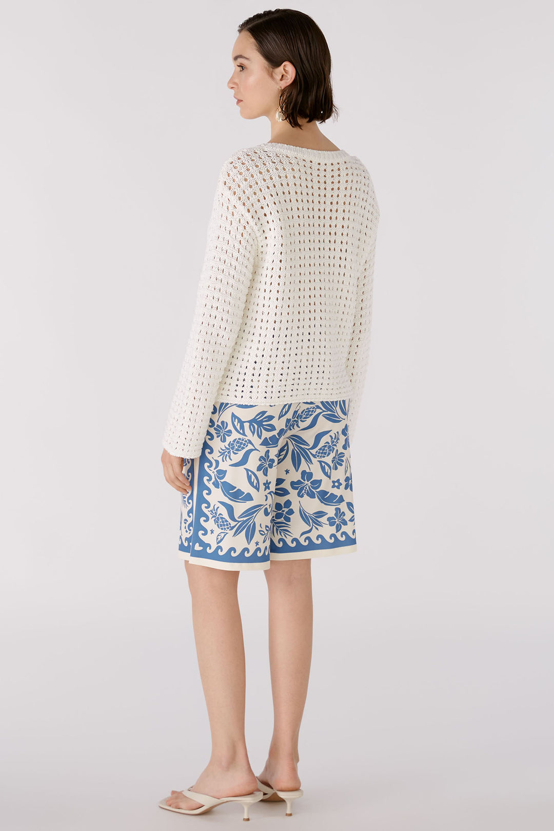 Oui 88491 Cloud Dancer White Crochet Style Wide Neck Jumper - Olivia Grace Fashion