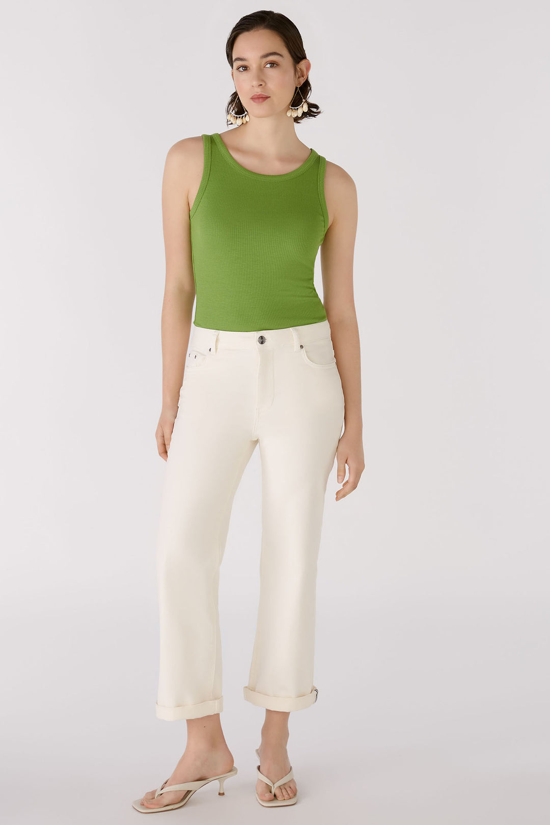 Oui 88608 Green Filiz Ribbed Vest Top - Olivia Grace Fashion