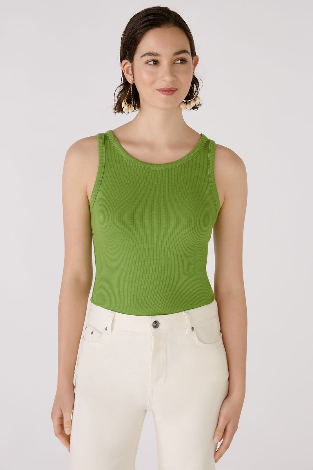 Oui 88608 Green Filiz Ribbed Vest Top - Olivia Grace Fashion