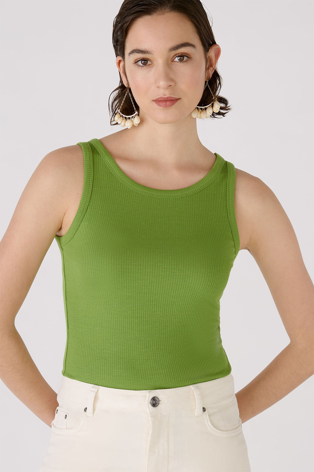 Oui 88608 Green Filiz Ribbed Vest Top - Olivia Grace Fashion