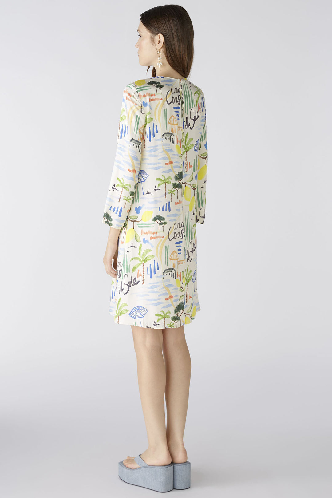 Oui 88617 White Blue Amalfi Coast Print Dress - Olivia Grace Fashion