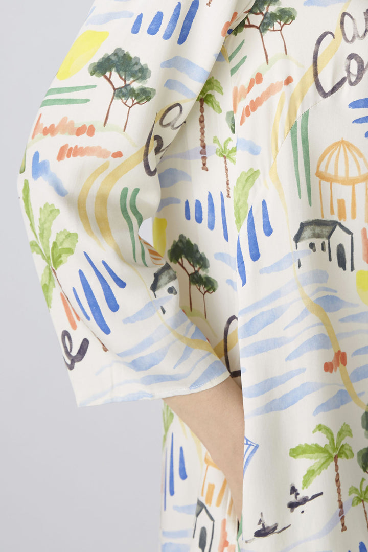 Oui 88617 White Blue Amalfi Coast Print Dress - Olivia Grace Fashion