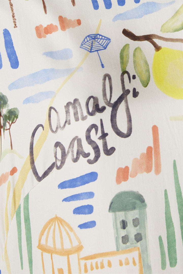 Oui 88617 White Blue Amalfi Coast Print Dress - Olivia Grace Fashion