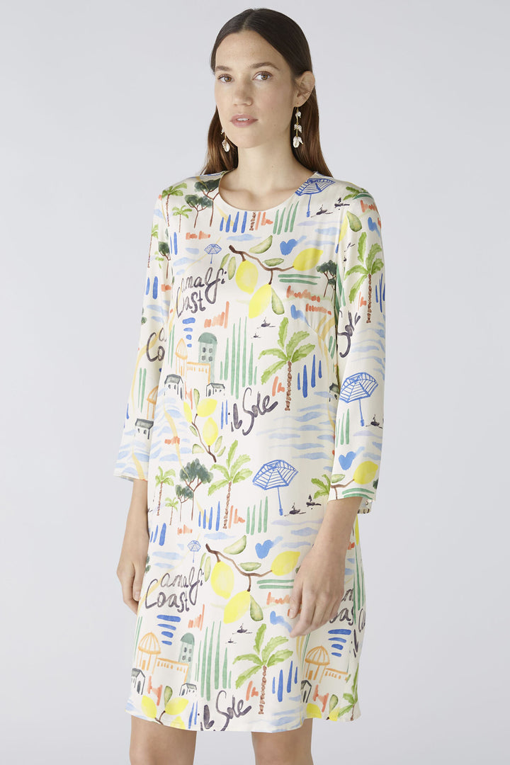 Oui 88617 White Blue Amalfi Coast Print Dress - Olivia Grace Fashion