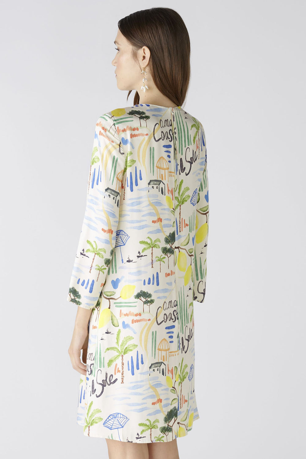 Oui 88617 White Blue Amalfi Coast Print Dress - Olivia Grace Fashion