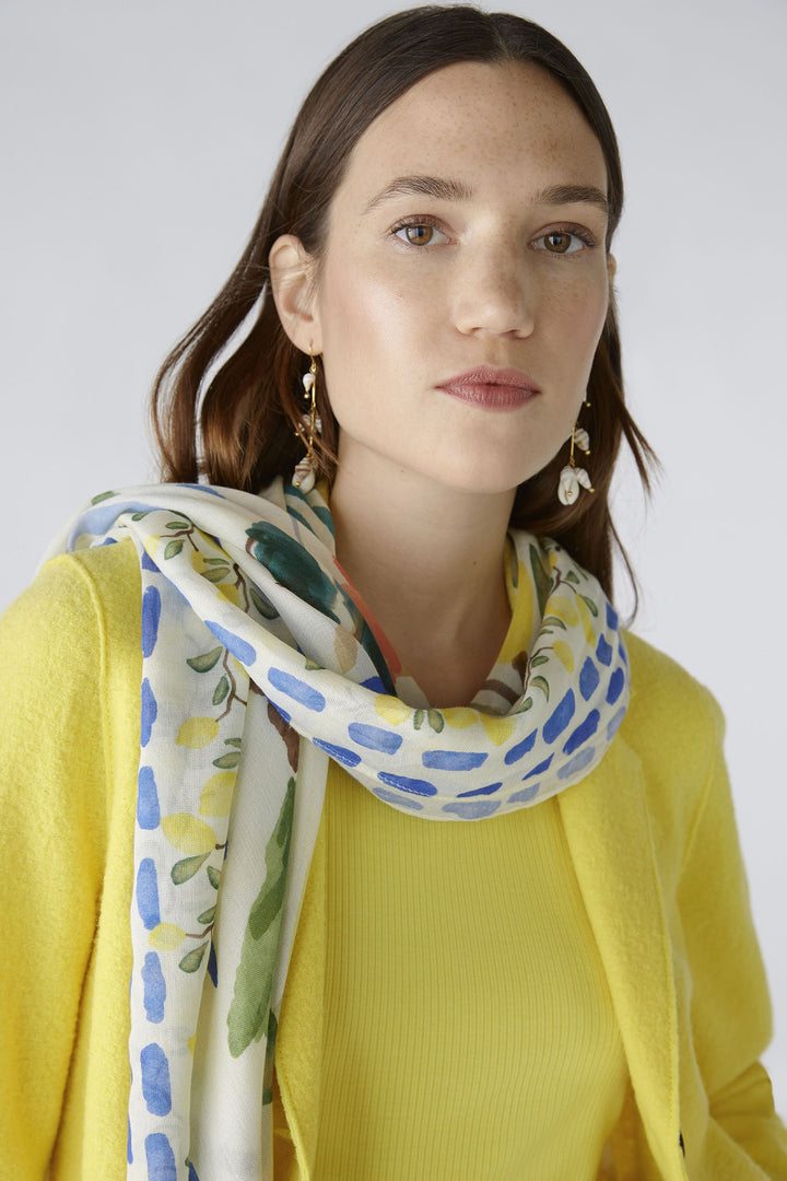 Oui 88625 White Blue Amalfi Coast Print Scarf - Olivia Grace Fashion