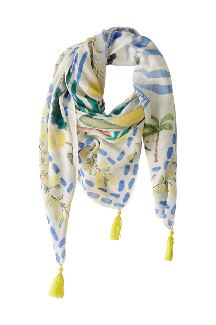 Oui 88625 White Blue Amalfi Coast Print Scarf - Olivia Grace Fashion