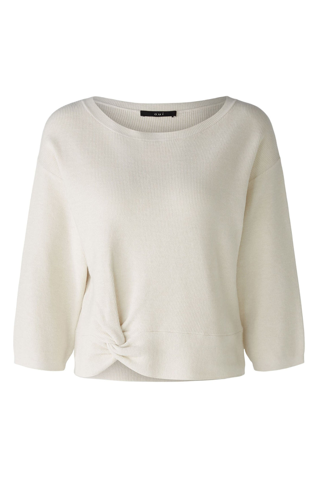 Oui 89186 Off White Knotted Waist Wide Neck Jumper - Olivia Grace Fashion