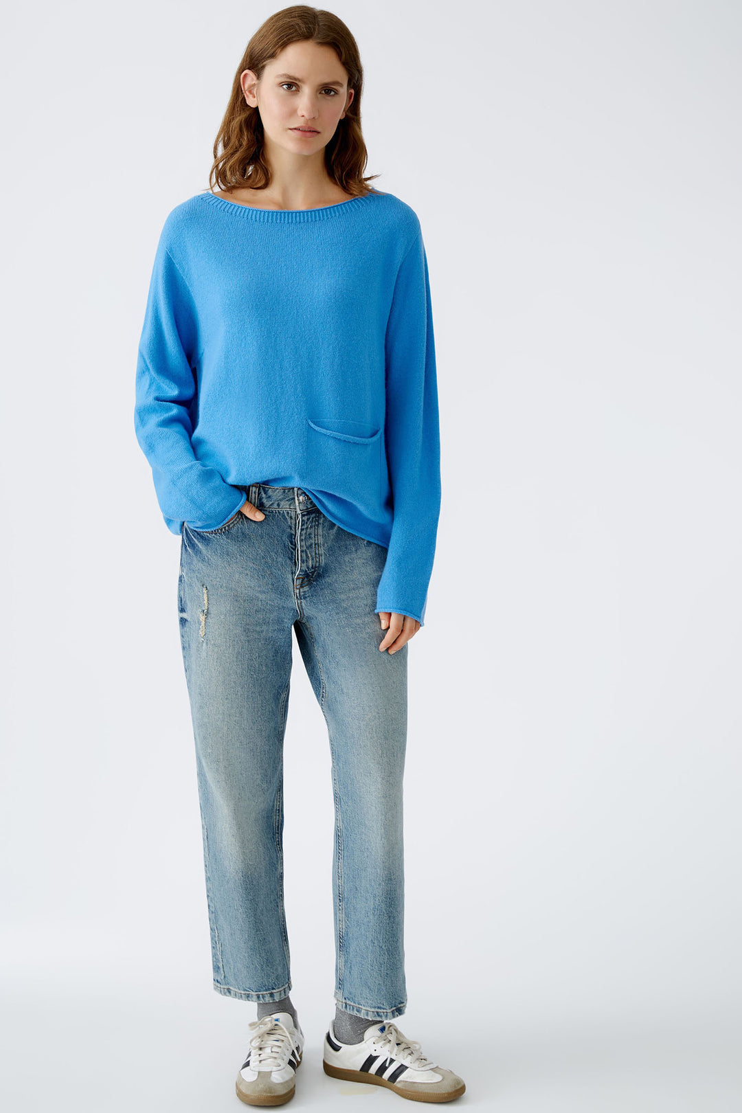 Oui Jumper Cornflower Blue Boat Neck 89946-5340 - Olivia Grace Fashion