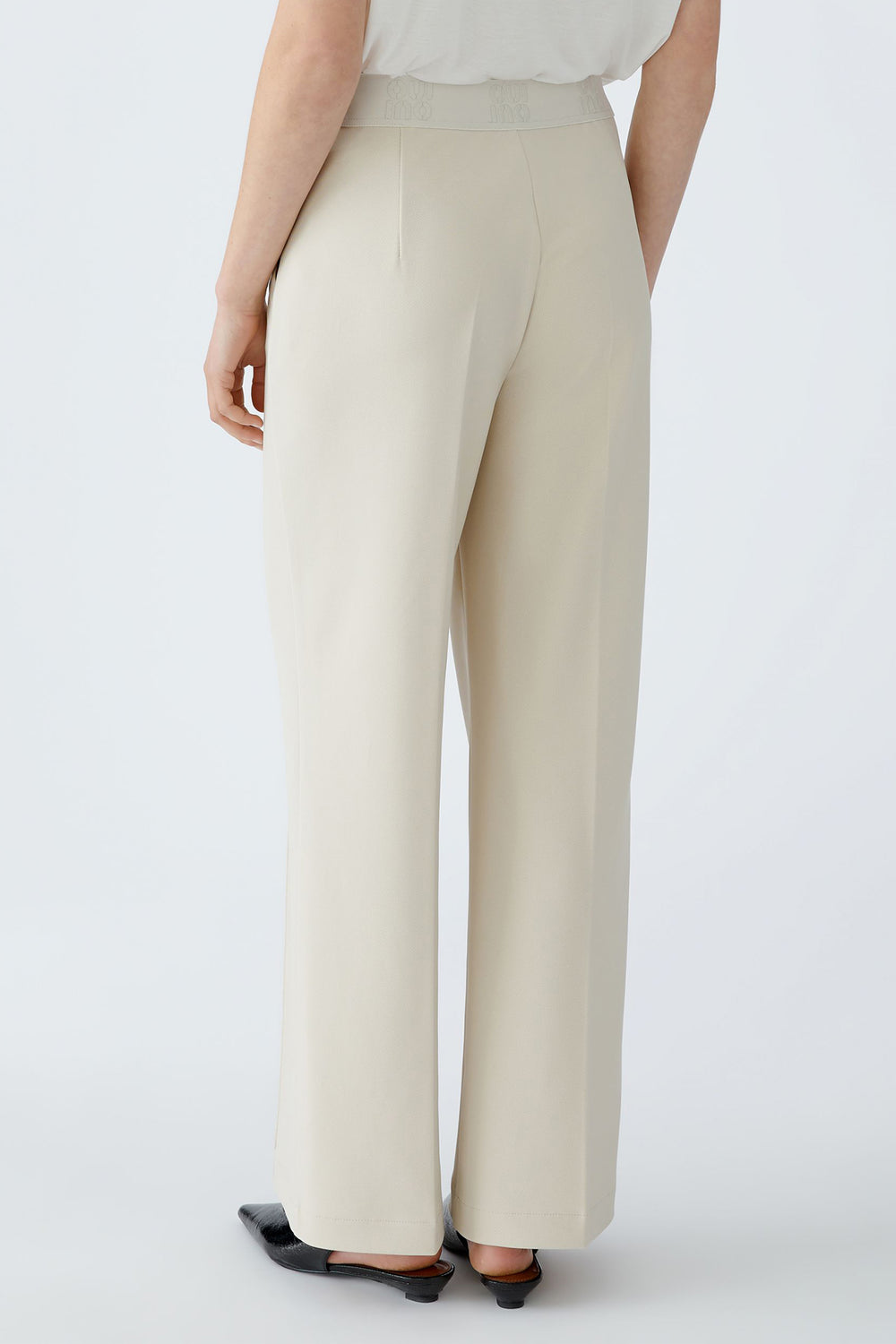 Oui 91737 Offwhite Wide Leg Pull-On Trousers 1136 - Olivia Grace Fashion