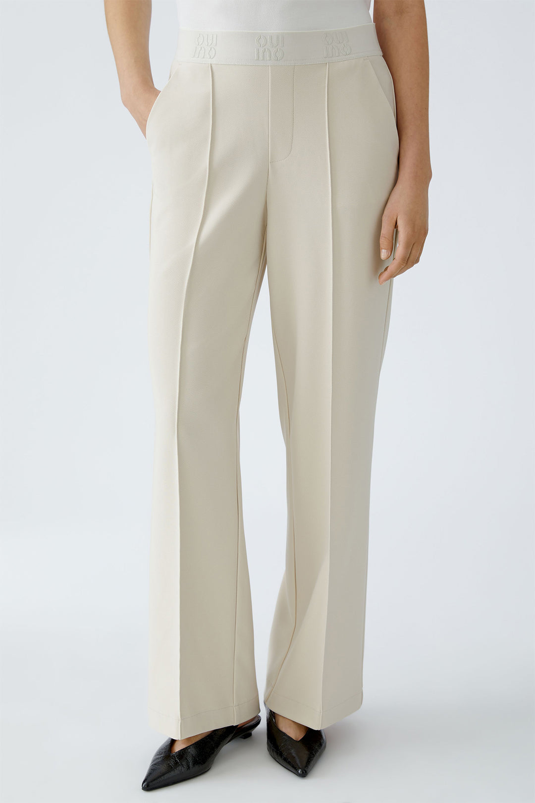 Oui 91737 Offwhite Wide Leg Pull-On Trousers 1136 - Olivia Grace Fashion