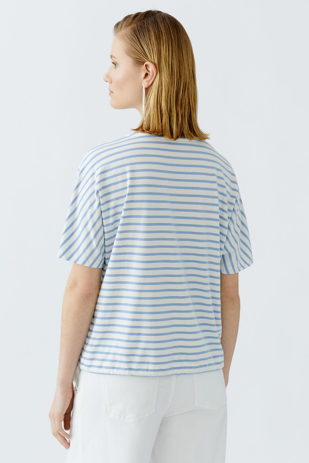 Oui 92894 White Blue Stripe Drawstring Waist Top