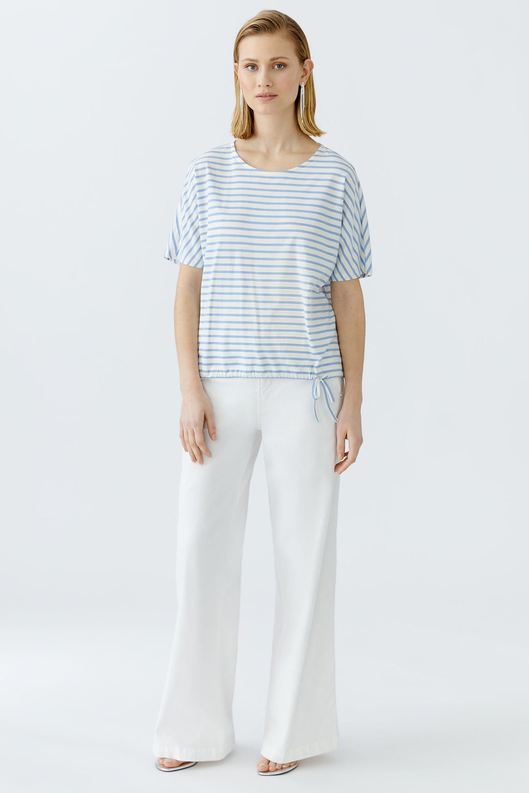 Oui 92894 White Blue Stripe Drawstring Waist Top