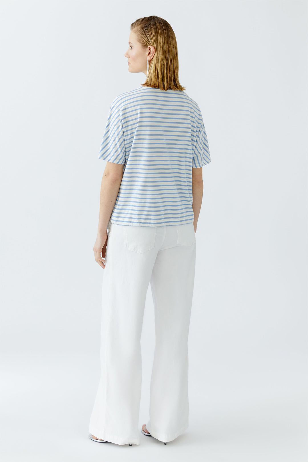 Oui 92894 White Blue Stripe Drawstring Waist Top
