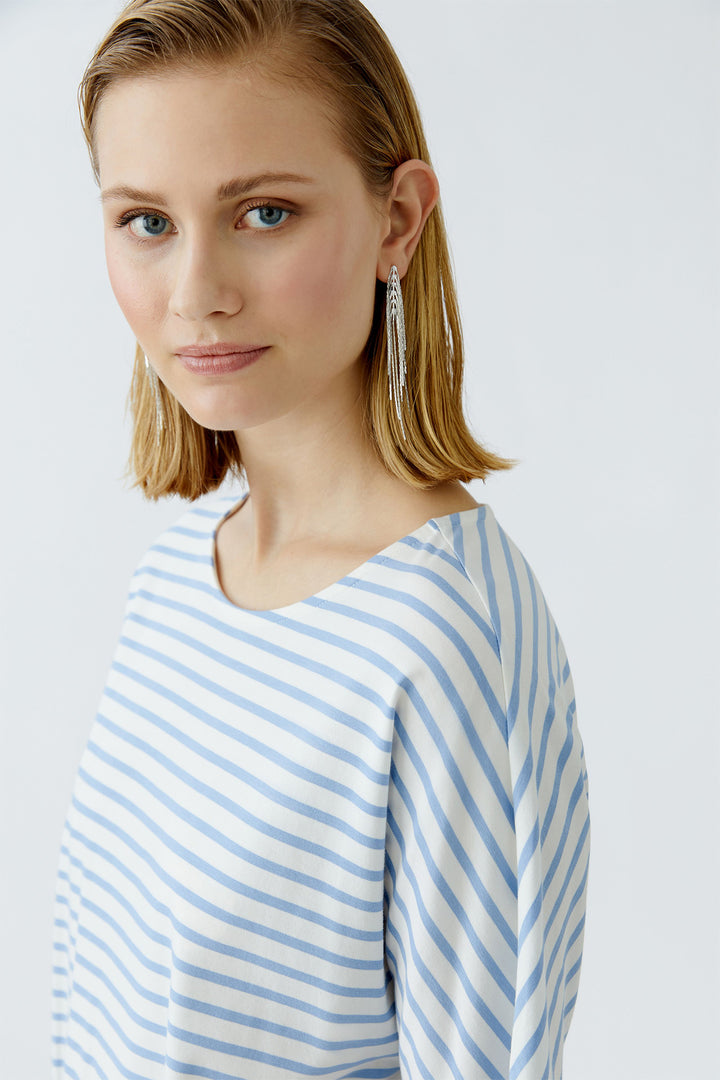 Oui 92894 White Blue Stripe Drawstring Waist Top