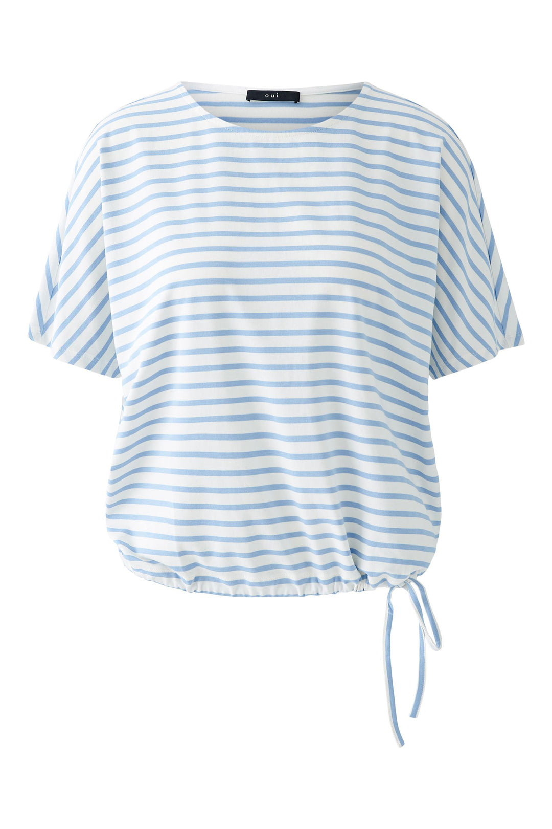 Oui 92894 White Blue Stripe Drawstring Waist Top