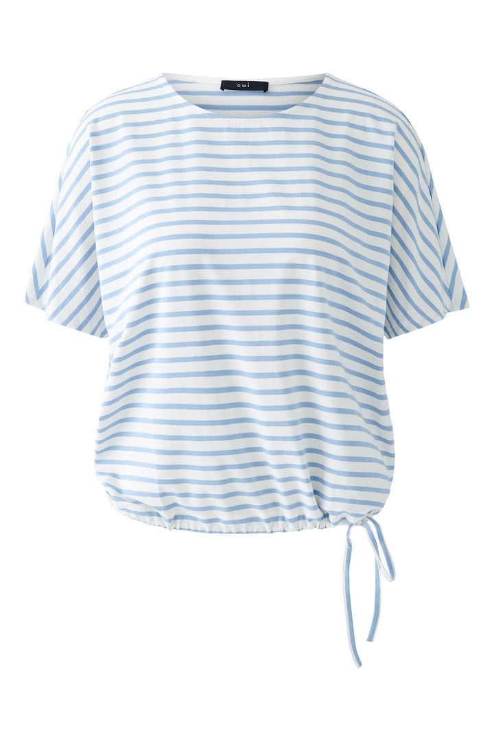 Oui 92894 White Blue Stripe Drawstring Waist Top