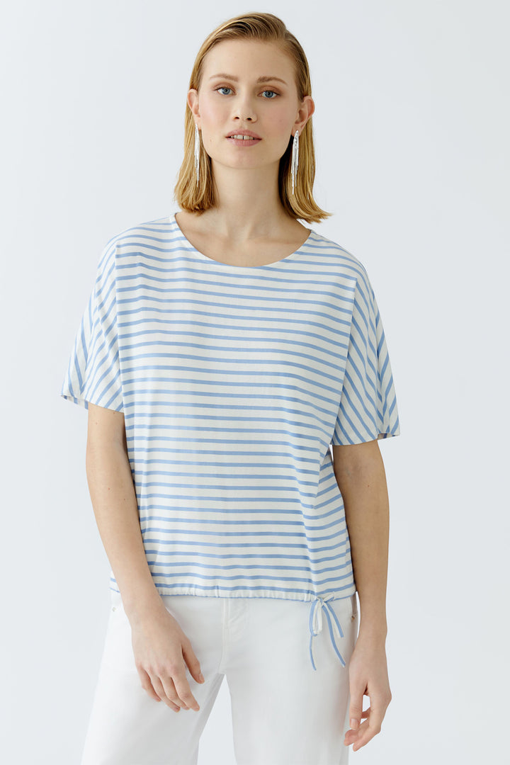 Oui 92894 White Blue Stripe Drawstring Waist Top