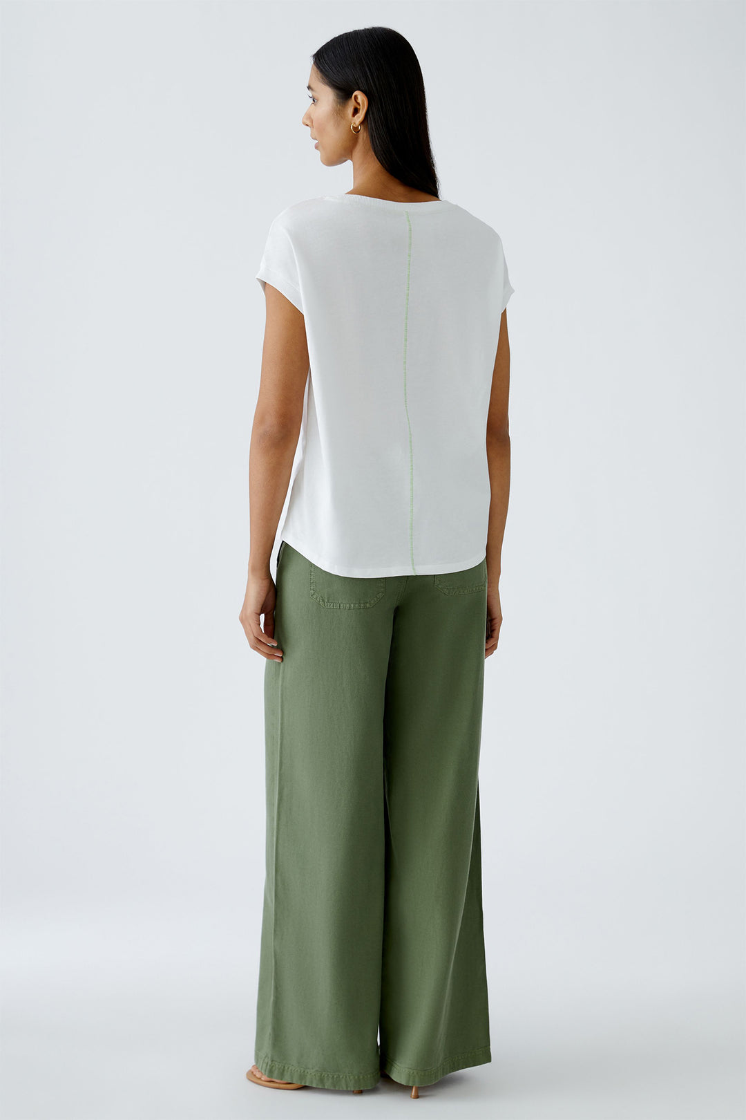 Oui 93271 White Tropical Palm Print T-Shirt - Olivia Grace Fashion