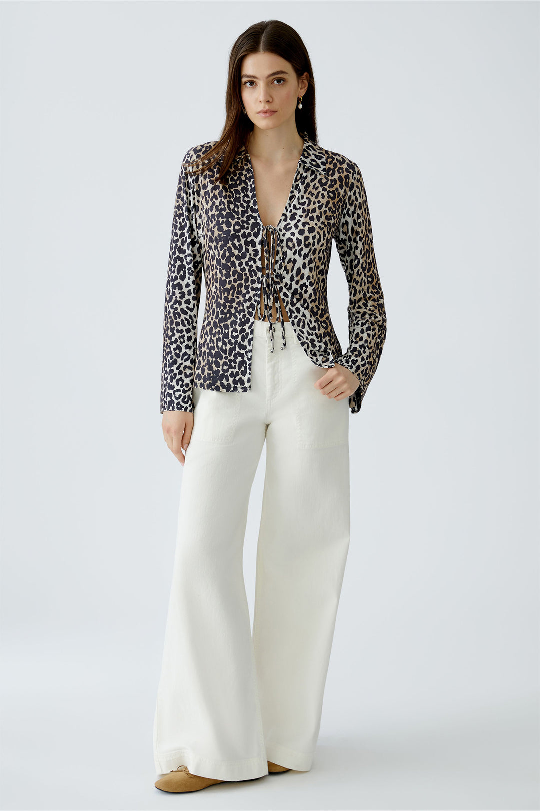 Oui 93687 0779 Leopard Animal Print Tie Front Blouse