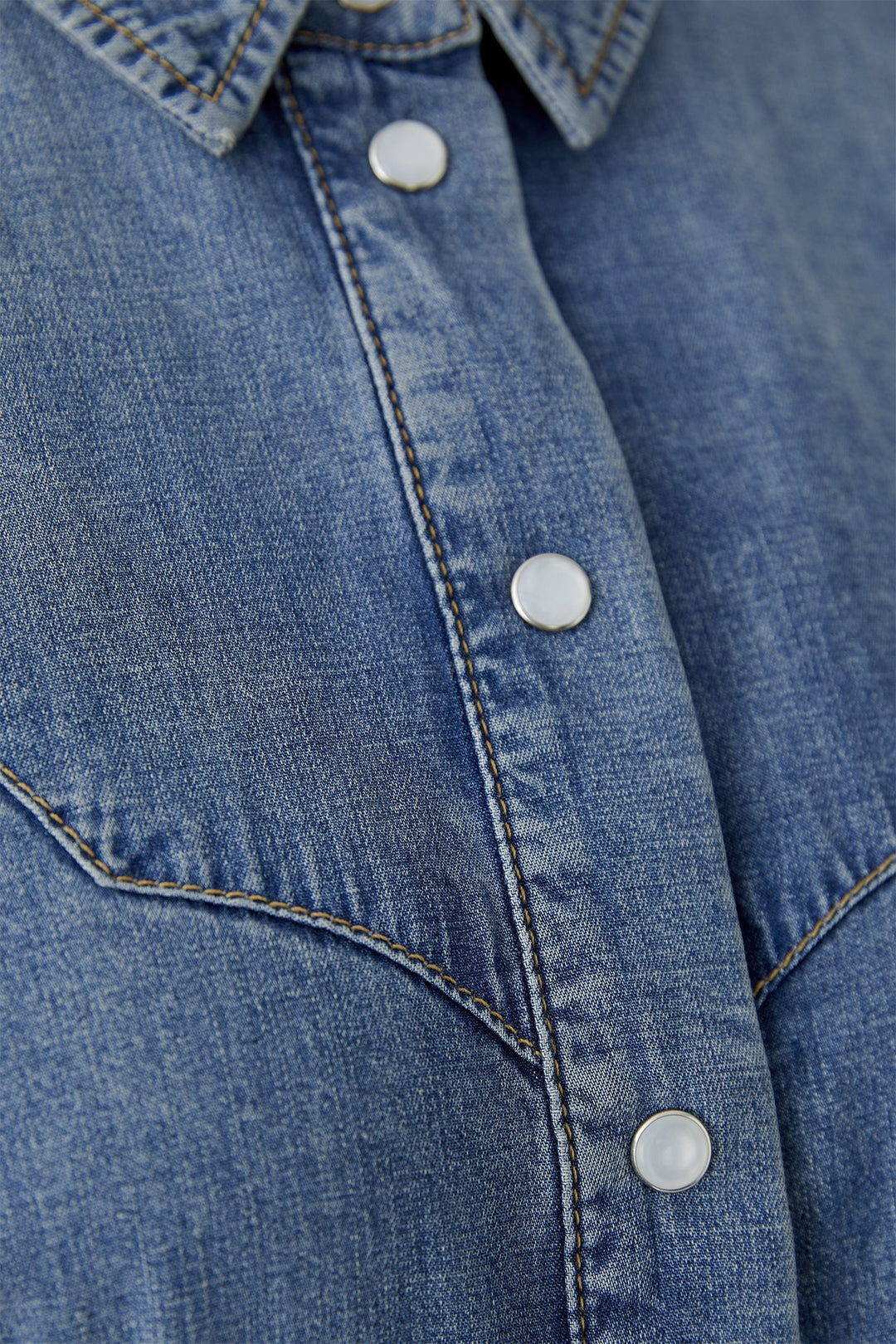 Close-up of a blue denim jacket with buttons