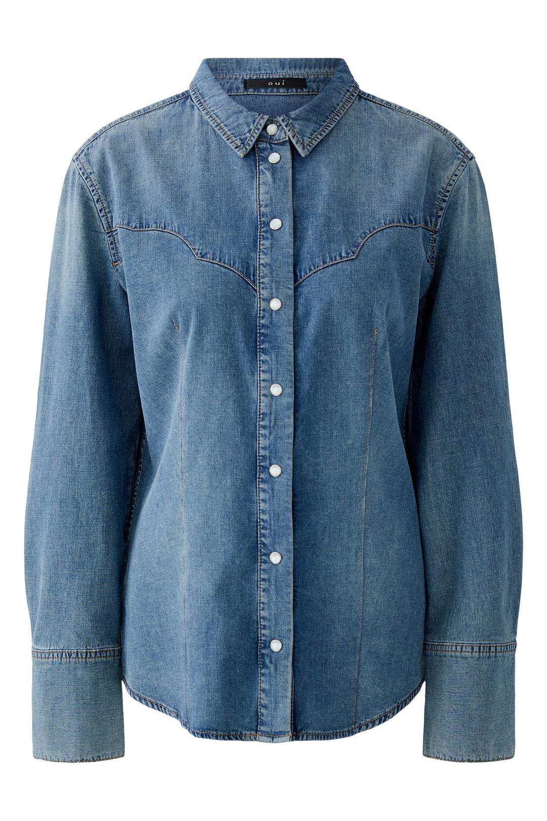 Blue denim shirt on a white background