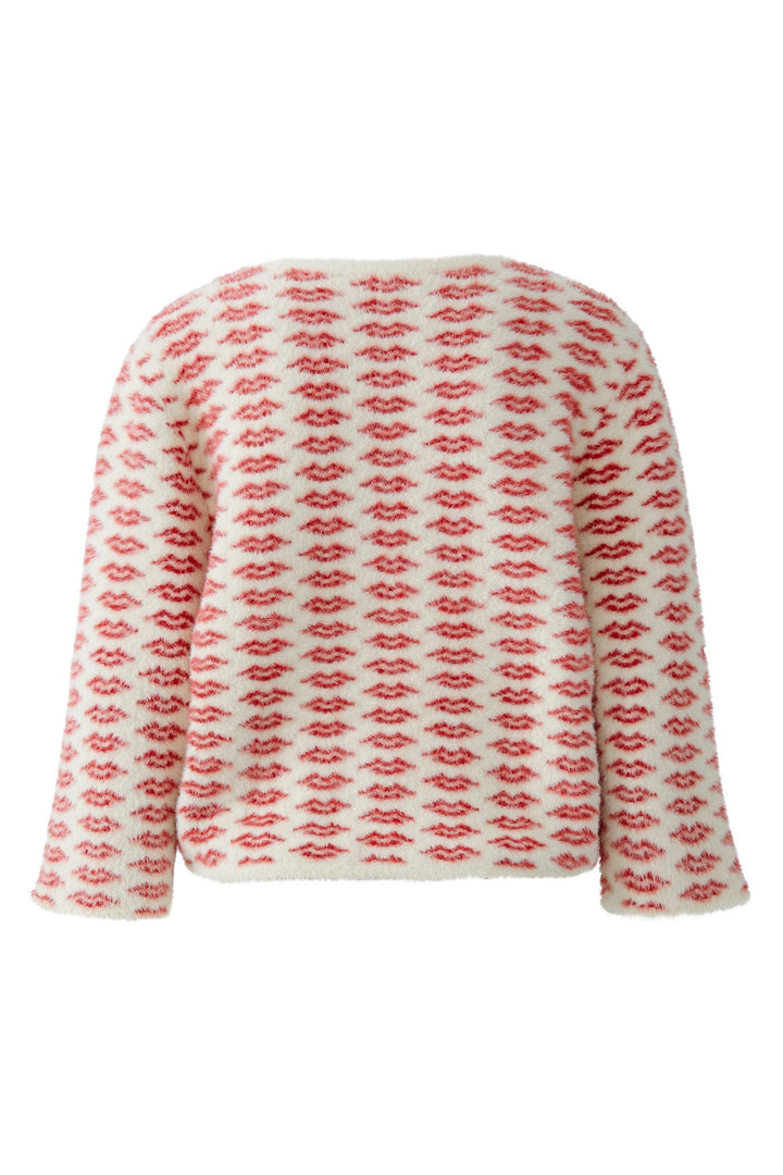 Oui 94626 White Red Lip Pattern Brushed Knit Jumper
