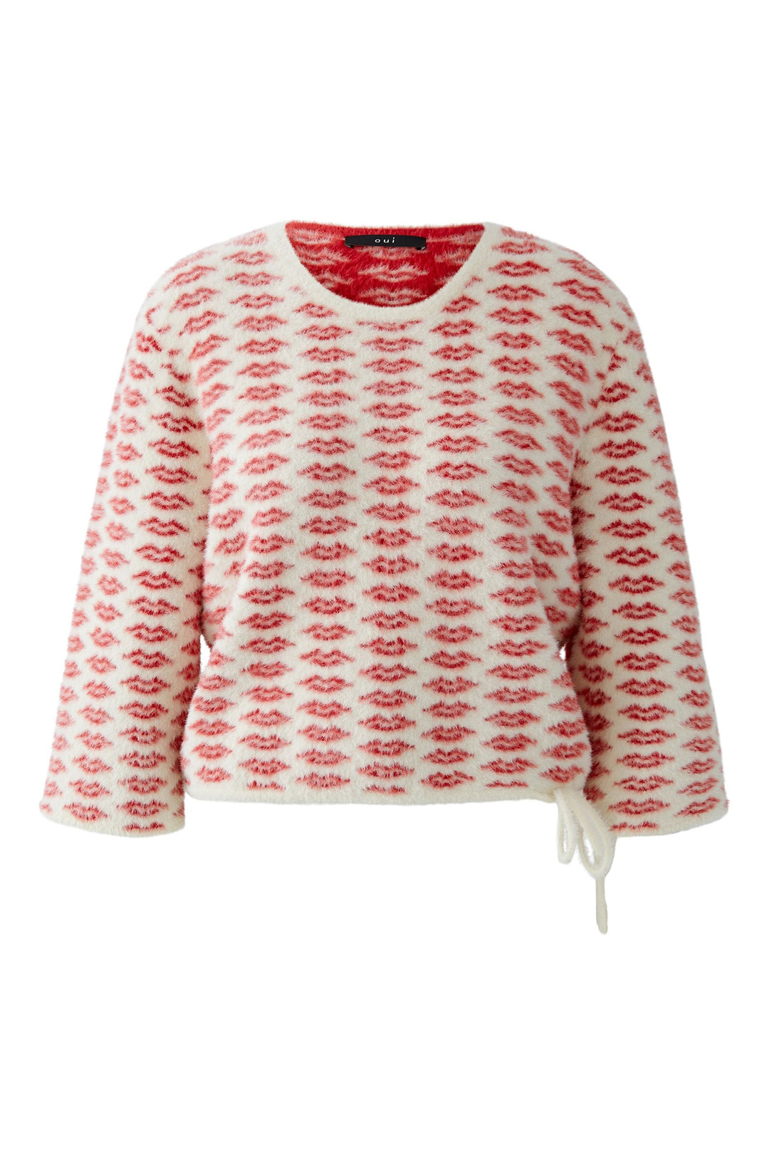 Oui 94626 White Red Lip Pattern Brushed Knit Jumper