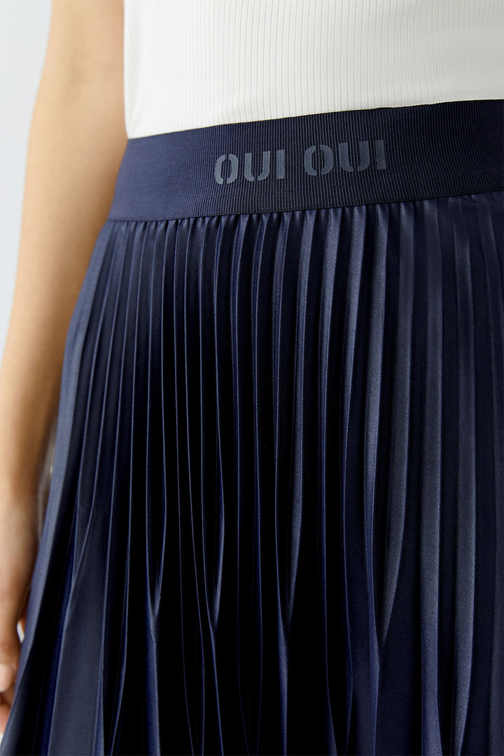 Oui 95398 Pleated Pull-On Midi Skirt Dark Blue 5742 - Olivia Grace Fashion
