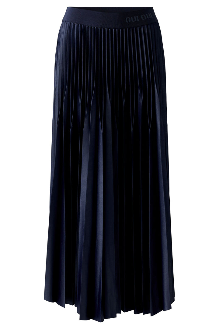 Oui 95398 Pleated Pull-On Midi Skirt Dark Blue 5742 - Olivia Grace Fashion