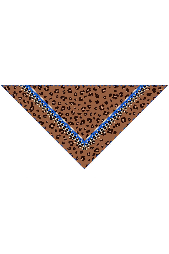 Oui 95621 Dark Camel Blue Print Triangular Scarf