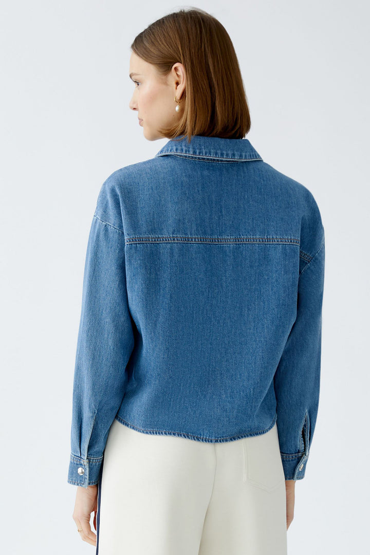 Oui Blouse Denim Blue Collared Split Neck 91898 5400 - Olivia Grace Fashion