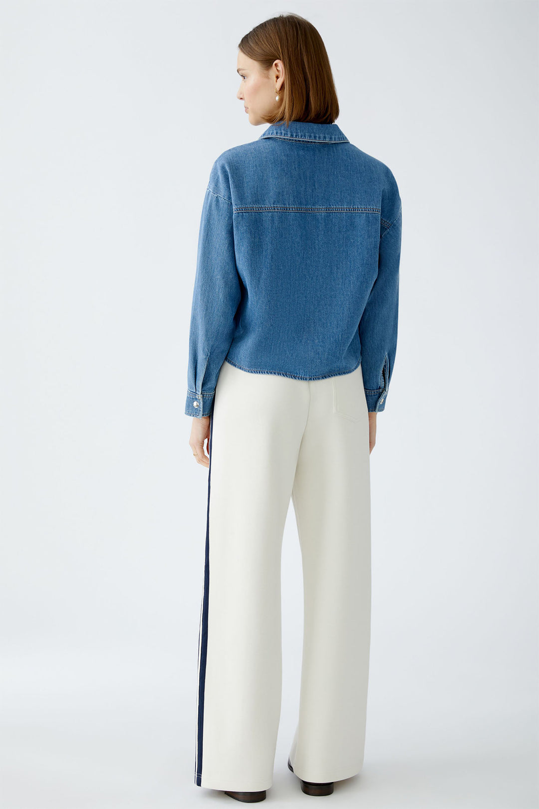 Oui Blouse Denim Blue Collared Split Neck 91898 5400 - Olivia Grace Fashion