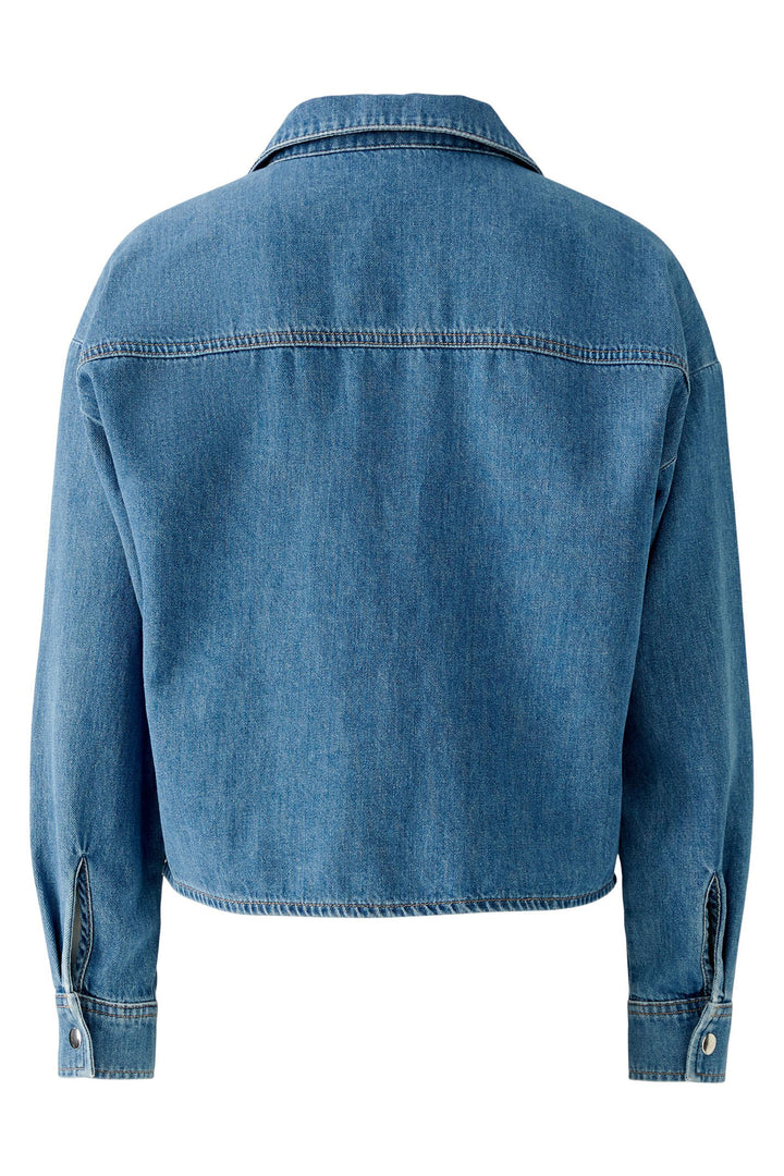 Oui Blouse Denim Blue Collared Split Neck 91898 5400 - Olivia Grace Fashion
