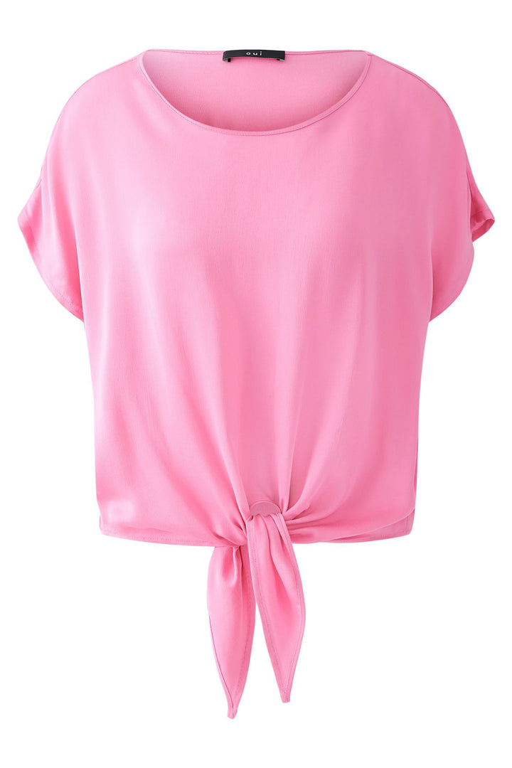 Oui Blouse Tie Waist Short Sleeve Wild Orchid Pink 93412 3322 - Olivia Grace Fashion