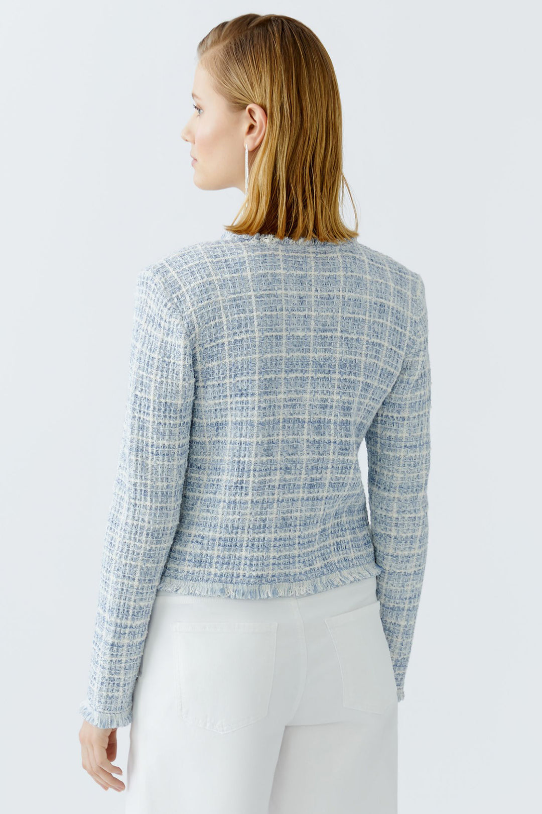 Oui Cardigan Jacket Boucle Style Knit Light Blue White 93032 0501 - Olivia Grace Fashion
