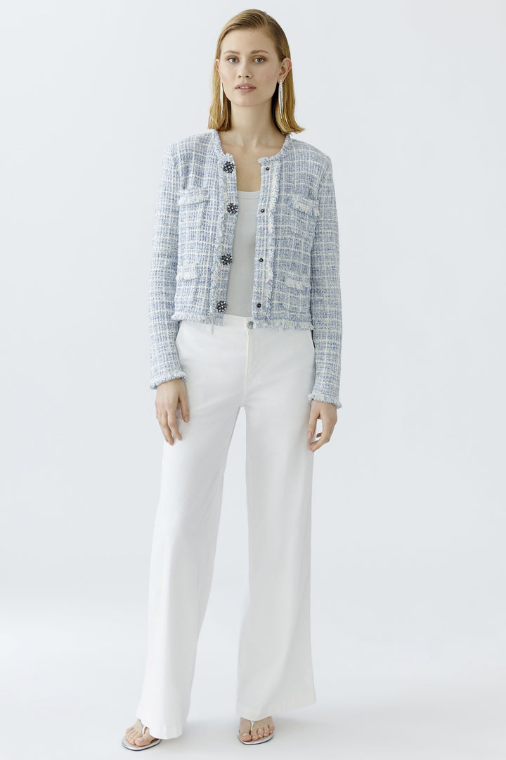 Oui Cardigan Jacket Boucle Style Knit Light Blue White 93032 0501 - Olivia Grace Fashion
