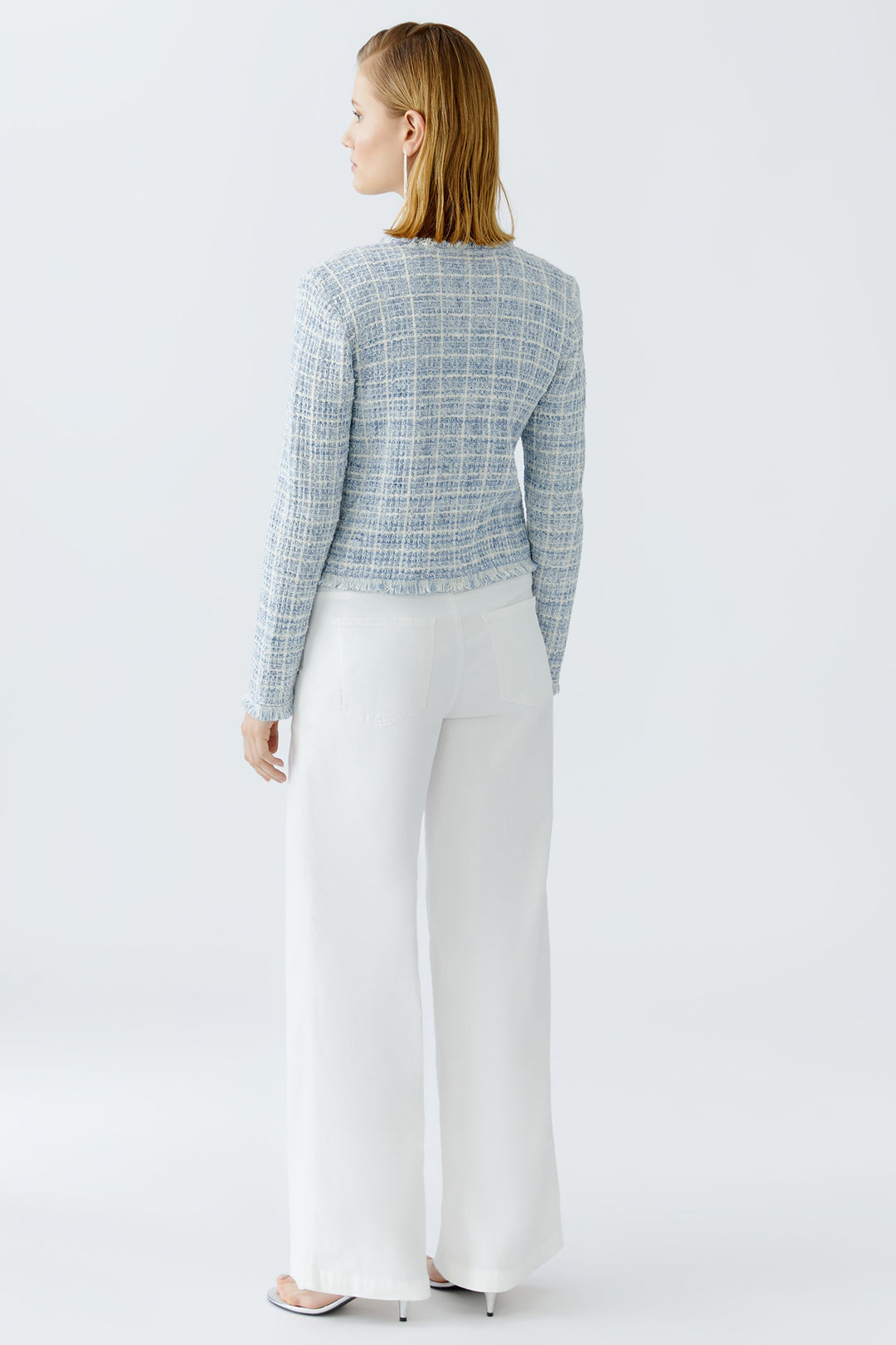 Oui Cardigan Jacket Boucle Style Knit Light Blue White 93032 0501 - Olivia Grace Fashion