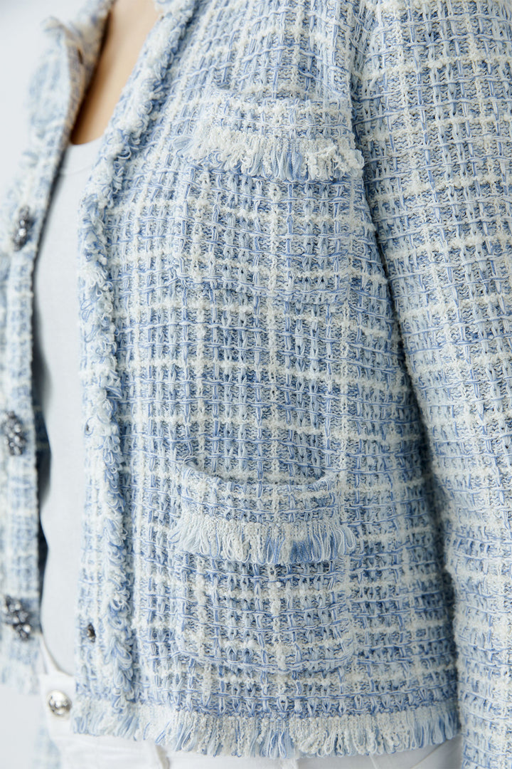 Oui Cardigan Jacket Boucle Style Knit Light Blue White 93032 0501 - Olivia Grace Fashion