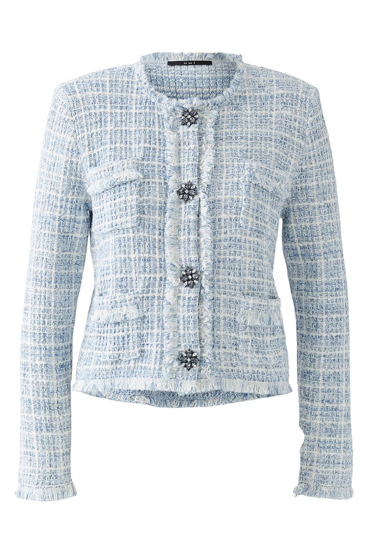 Oui Cardigan Jacket Boucle Style Knit Light Blue White 93032 0501 - Olivia Grace Fashion