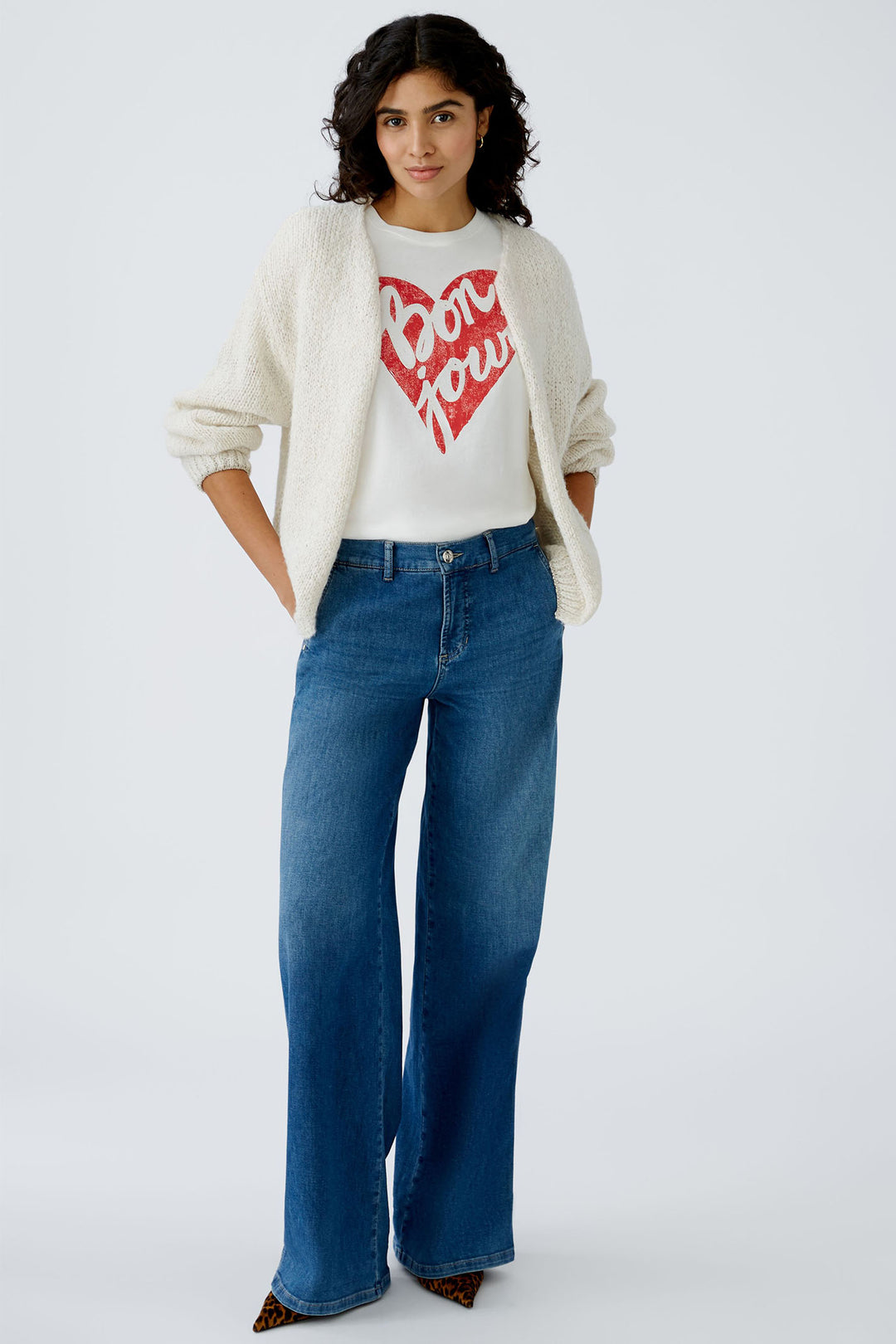 Oui Cardigan Off White Chunky Knit 91963 1021 - Olivia Grace Fashion