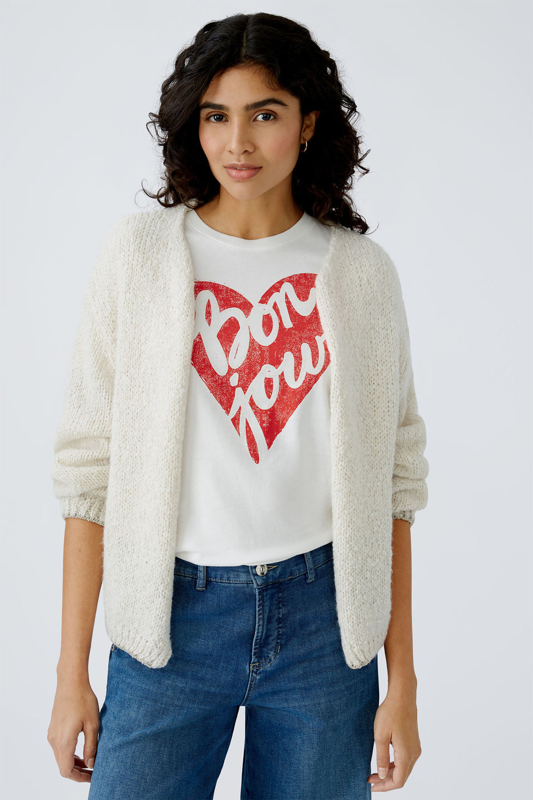 Oui Cardigan Off White Chunky Knit 91963 1021 - Olivia Grace Fashion