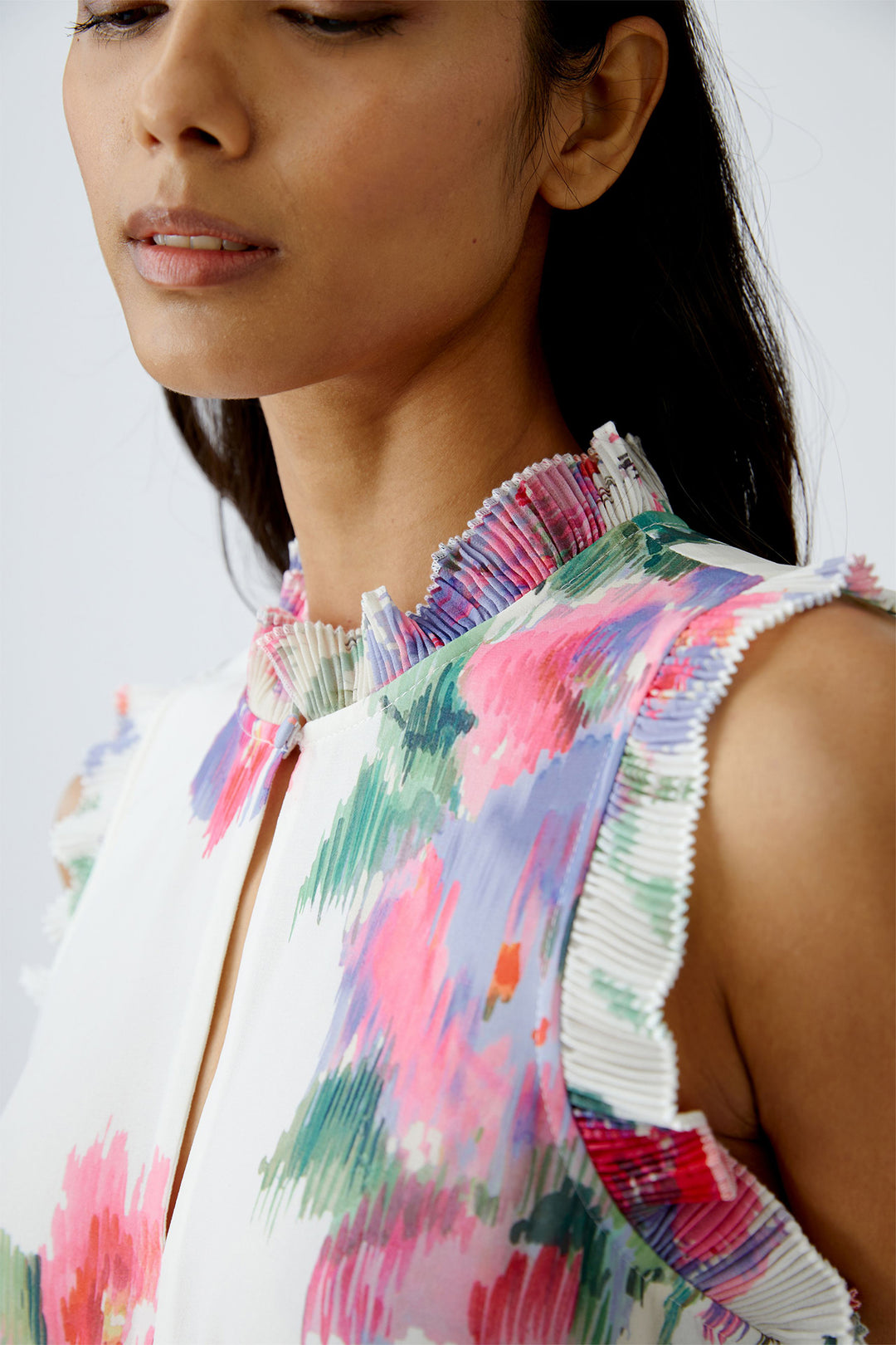 Oui Dress High Neck Floral Print 92857 0336 - Olivia Grace Fashion