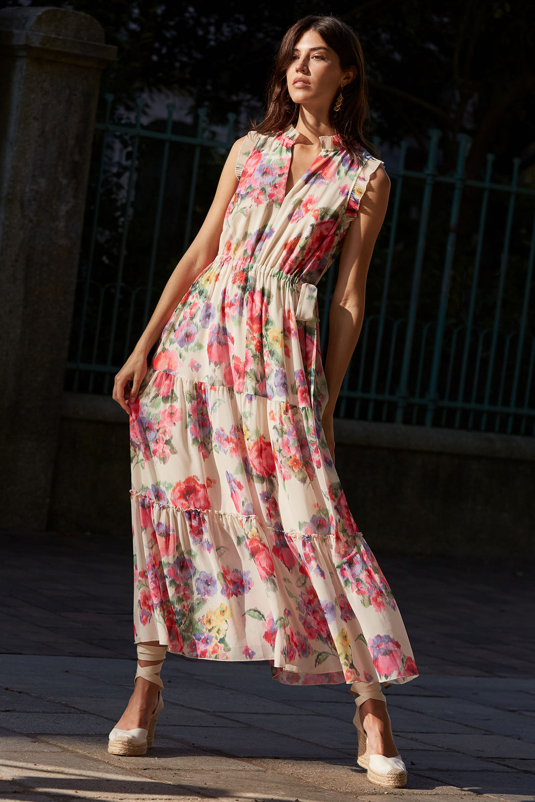 Oui Dress High Neck Floral Print 92857 0336 - Olivia Grace Fashion