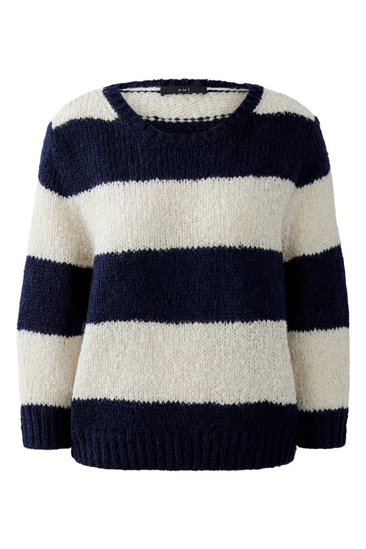 Oui Esmy Jumper 94307 Striped Dark Blue Stone 0567- Olivia Grace Fashion