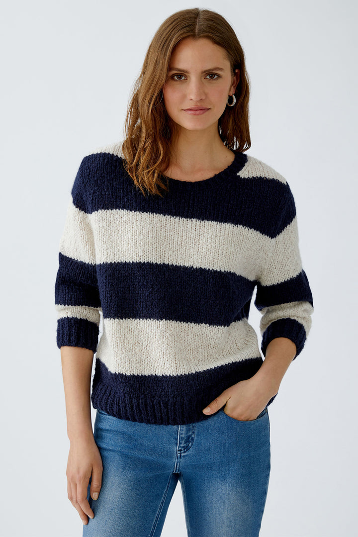 Oui Esmy Jumper 94307 Striped Dark Blue Stone 0567- Olivia Grace Fashion