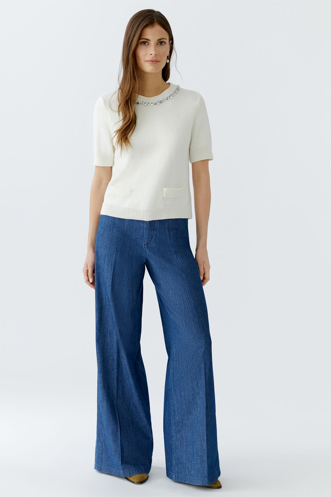 Oui Jumper 93934 Short Sleeve Pristine White 1030 - Olivia Grace Fashion